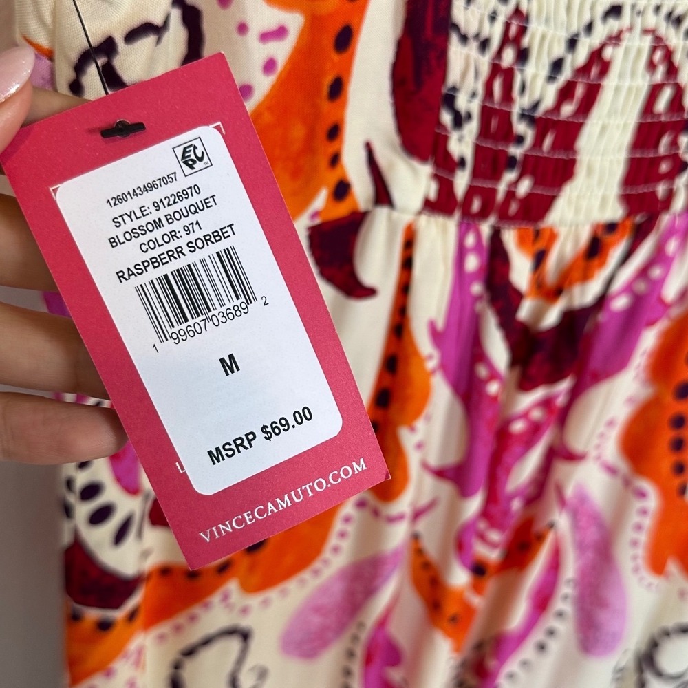 NWT Vince Camuto Maxi Dress Womens M Pink Rayon Bold Floral Print Summer Resort - Picture 4 of 10